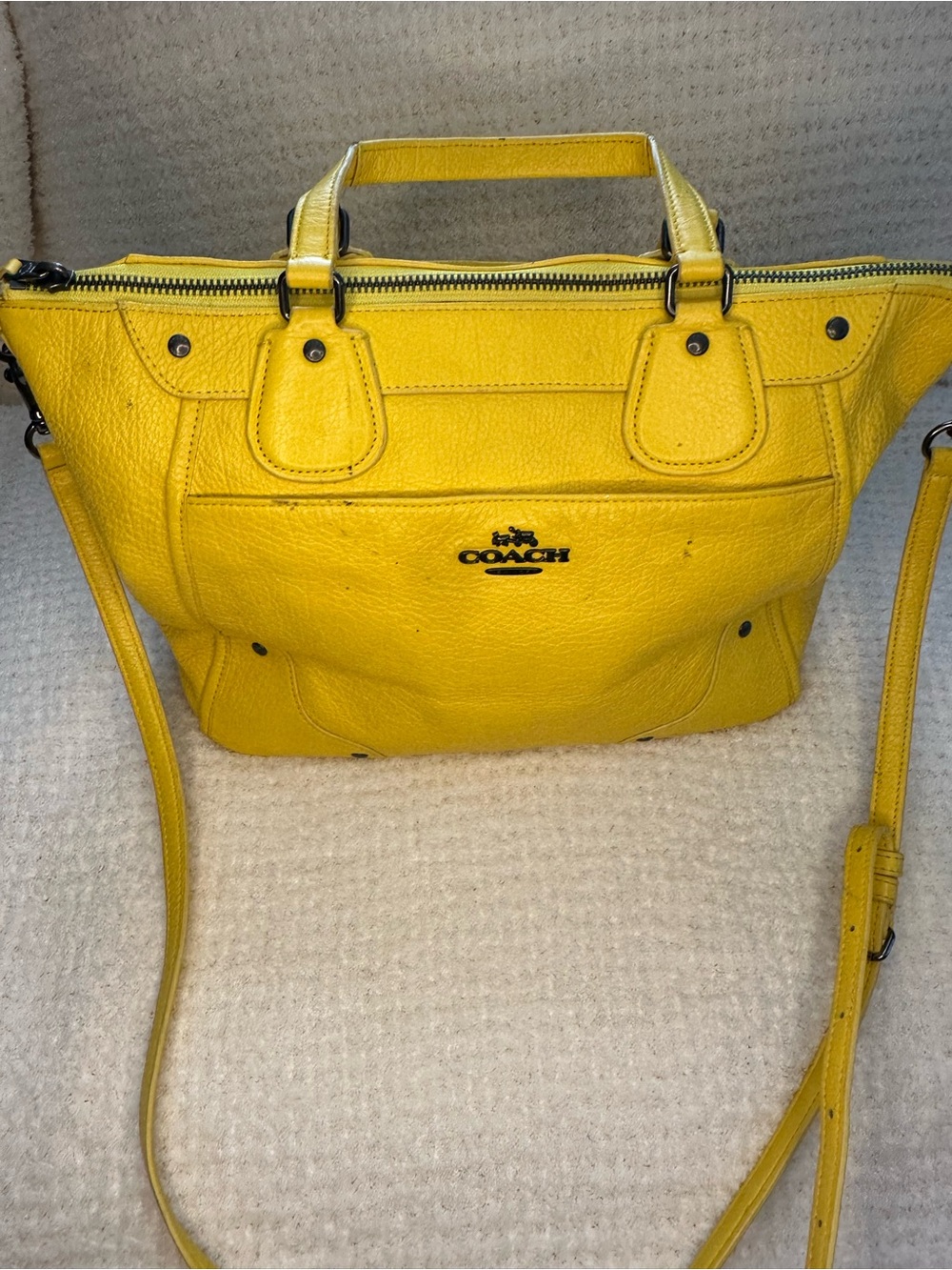 Coach Yellow Leather Tote with Top Handle and Crossbody Strap